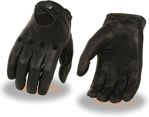 Milwaukee Leather SH729 Men's Black Perforated Leather Full Finger Motorcycle Hand Gloves
