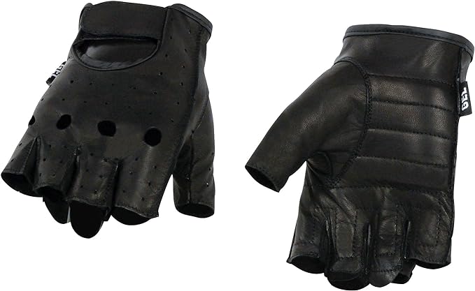 Milwaukee Leather SH195 Men's Black Leather Perforated Gel Padded Palm Fingerless Motorcycle Hand Gloves