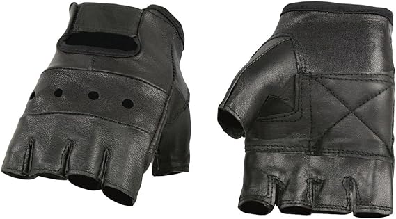 Milwaukee Leather SH216 Men's Black Leather Gel Padded Palm Fingerless Motorcycle Hand Gloves (2)