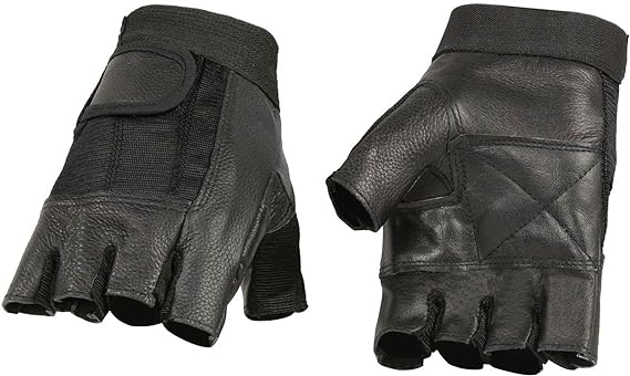 Milwaukee Leather SH217 Men's Black Leather Gel Padded Palm Fingerless Motorcycle Hand Gloves