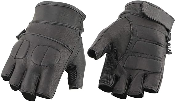 Milwaukee Leather SH462 Men's Black Leather Gel Palm Fingerless Motorcycle Hand Gloves